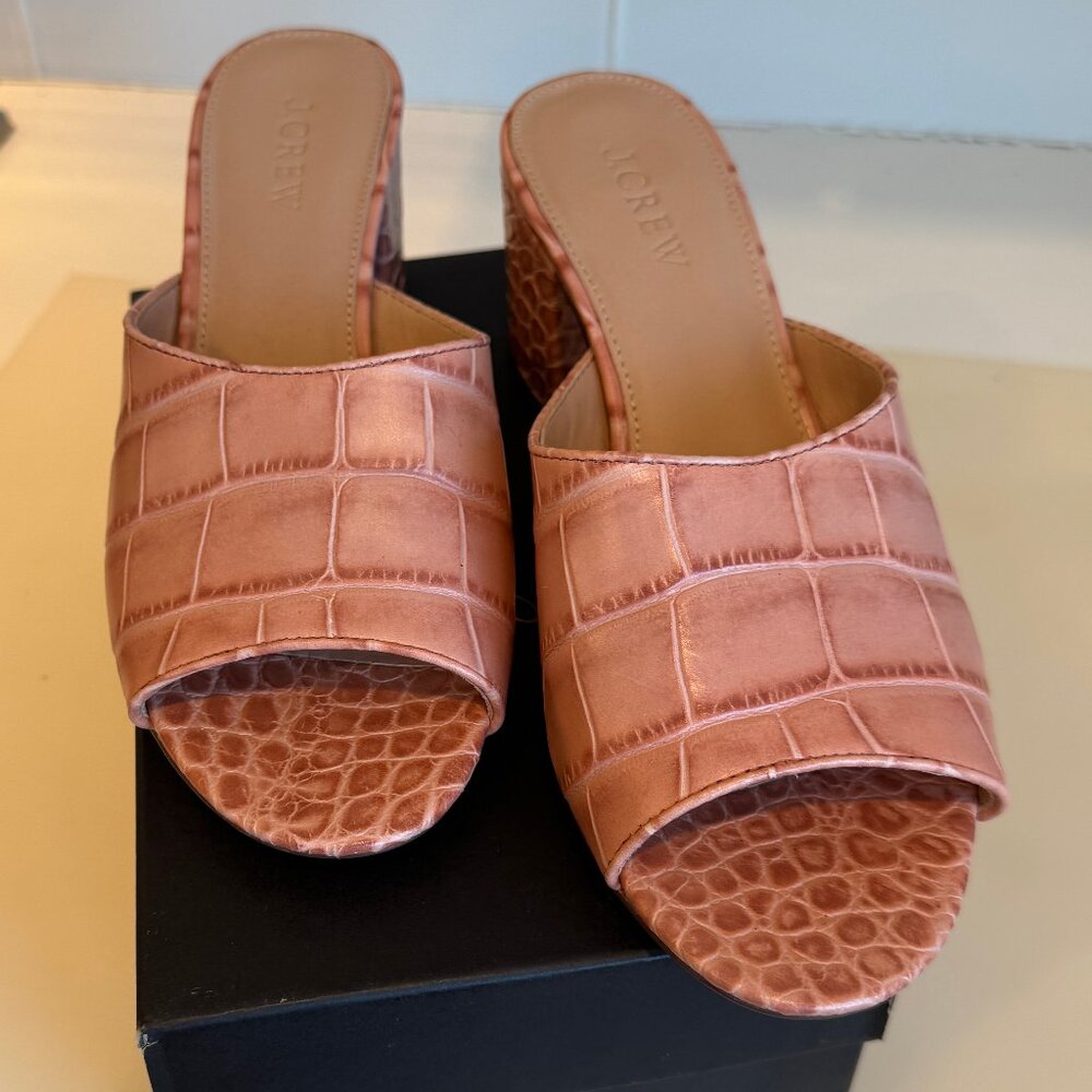 J.Crew Italian Leather Croc Heeled Mule Sandals Byzantine Clay Size 8 NWT